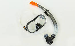 Набір для плавання маска з трубкою Zelart M171-SN132 чорно-сірий