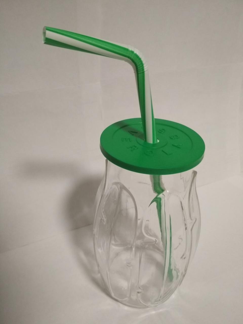 Стакан банка скляний для коктейлів 500 мл із зеленою пластиковою кришкою і трубочкою Banana UniGlass