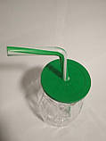Стакан банка скляний для коктейлів 500 мл із зеленою пластиковою кришкою і трубочкою Banana UniGlass, фото 2