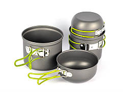 Туристичний набір посуду з антипригарним покриттям (2 котелки + 2 чашки) 4 в 1  Сірий