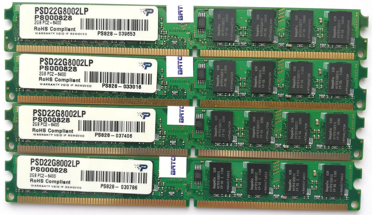 Комплект оперативной памяти Patriot DDR2 8Gb (4*2Gb) 800MHz PC2 6400U 2R8 CL6 (PSD22G8002LP) Б/У