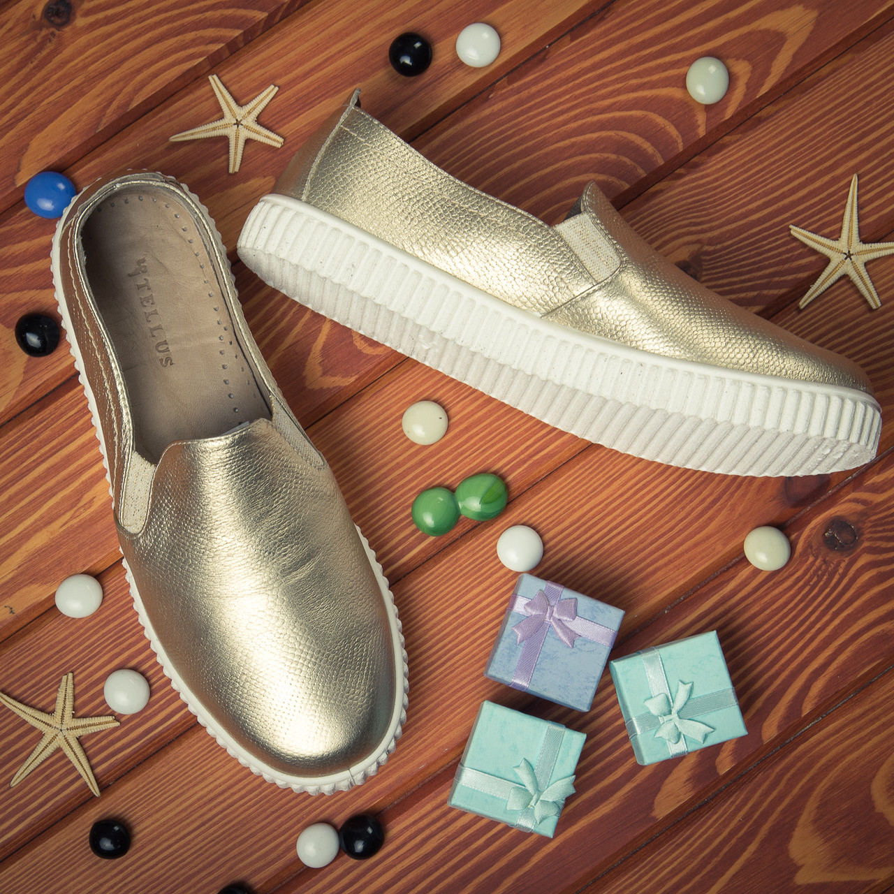 Сліпони шкіряні Tellus 0007GO Золотий РАСПРОДАЖА, фото 1