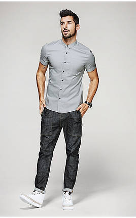 Стильна чоловіча сорочка сірого кольору з бавовни, фото 2