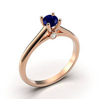 Золоте кільце з сапфіром і діамантами 0,03 карат