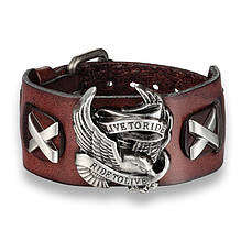 Браслет шкіряний Live to Ride з орлом коричневий BKD-02