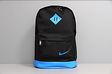 Рюкзак NIKE /Найк унісекс з шкіряним дном. Чорний з блакитним. Міський, спортивний.