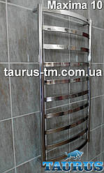 Вузька Нержавіюча сушарка для рушників Maxima 10/1050х400 із широкою дугоподібною перемичкою 30х10. Вода + електро