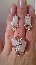 Срібний комплект Брюге з рожевим кварцем