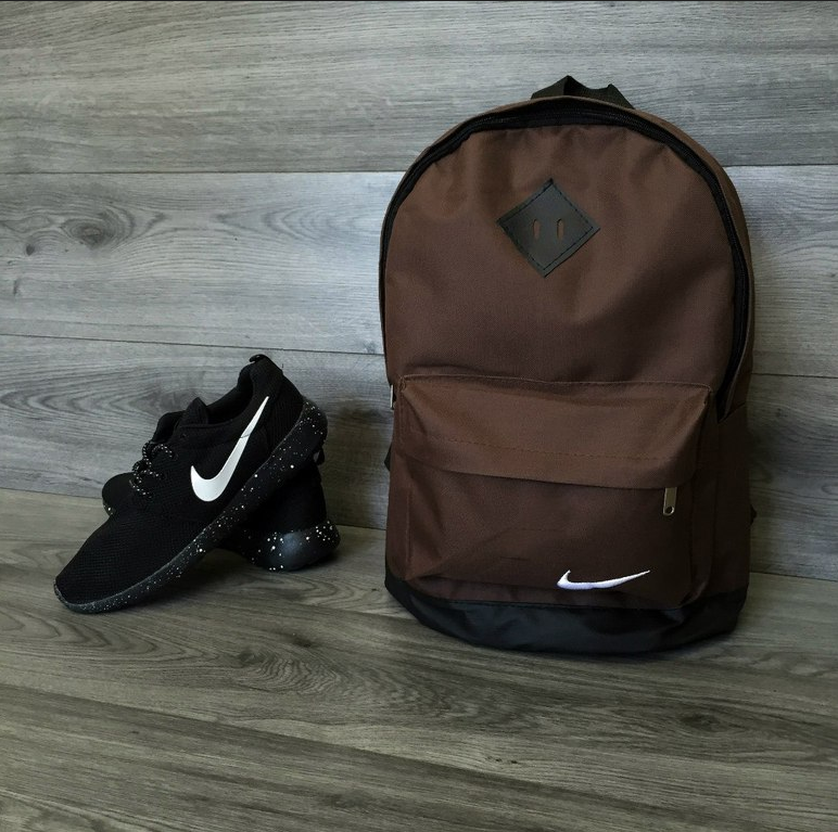 Стильний чоловічий рюкзак Nike, Найк з шкір. дном. Коричневий з чорним