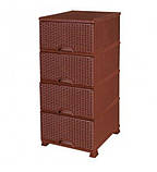 Комод пластиковий на 4 ящики elif ротанг Туреччина із закритими боками коричневий, фото 2