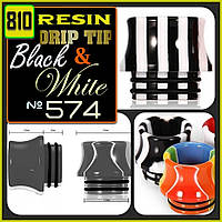 №574 RESIN 810 Drip Tip black &. white. Широкий дрип тип из смолы.