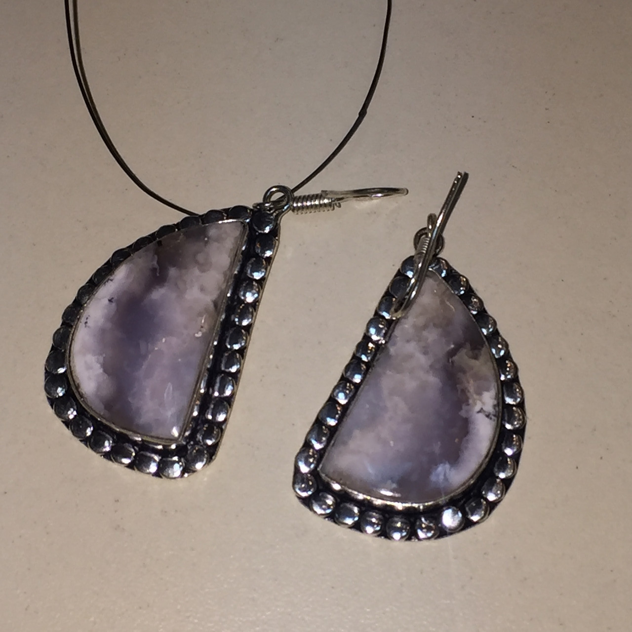 Дендритовый опал сережки з дендро-опалом в сріблі Індія, фото 1