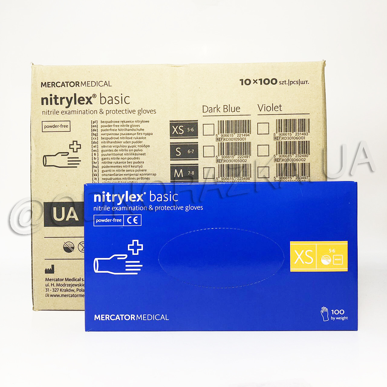 Одноразові нітрилові рукавички Nitrylex Basic, розмір XS, сині, опт від ящика