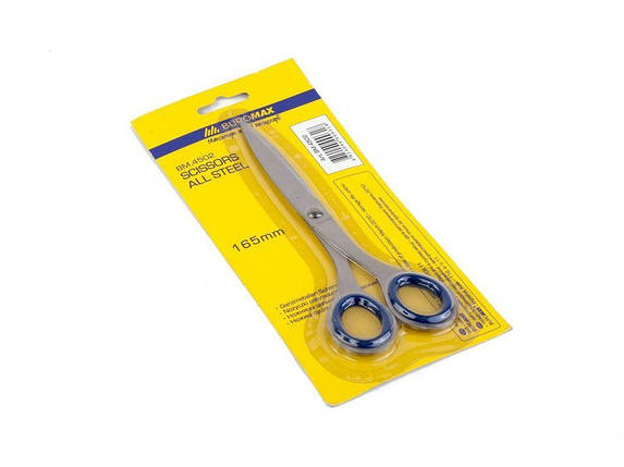 Ножиці Buromax 4502 сін 16,5 см цільномет, гум.втав бл/уп, фото 1