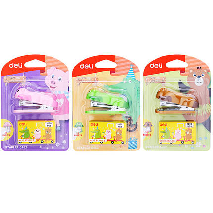 Степлер Deli 0452E мікс №10 12ар пласт міні-розм "Звірята"NEW, фото 1