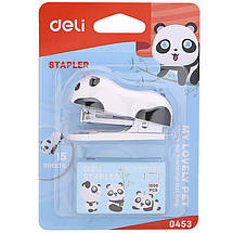 Степлер Deli 0453E мікс Набір №10 12ар пласт міні-розм "Панда" зі скобами, фото 3