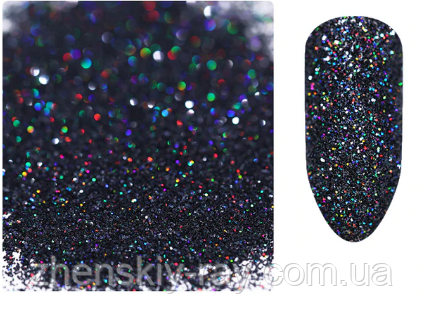 Пісок для декору нігтів (чорний голографік), фото 1