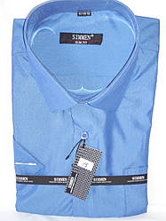 Сорочка чоловіча з коротким рукавом Simmen vk-0015 синя міліметрова смужка приталені 45