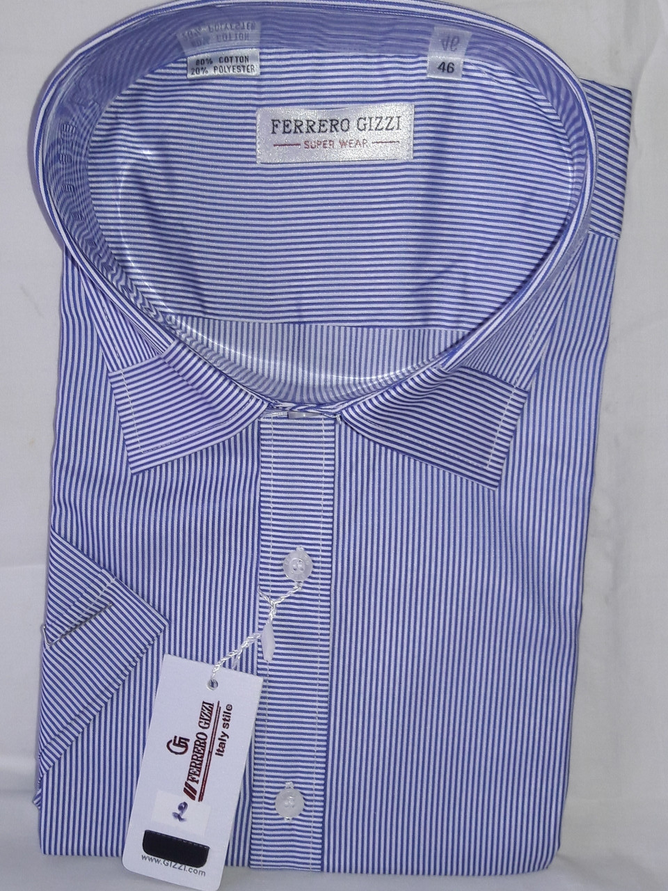 Сорочка чоловіча з коротким рукавом Ferrero Gizzi vk-0002 синя в смужку комбінована класична