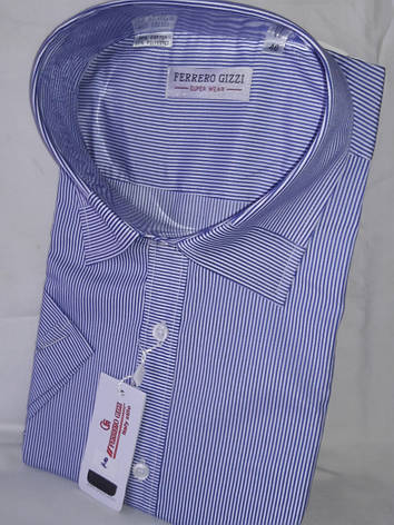 Сорочка чоловіча з коротким рукавом Ferrero Gizzi vk-0002 синя в смужку комбінована класична, фото 2