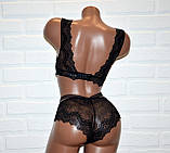 Чорний мереживний комплект жіночої білизни, труси-сліпи, розмір XL, фото 4