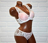 Мереживний комплект спідньої жіночої білизни, білого кольору, бюстик 90C + труси сліпи розмір XXL, фото 2