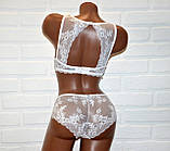 Мереживний комплект спідньої жіночої білизни, білого кольору, бюстик 90C + труси сліпи розмір XXL, фото 3