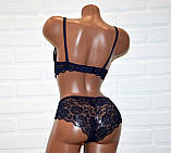 Синій мереживний комплект жіночої білизни, бюстгальтер 80B + труси сліпи розмір L, фото 3