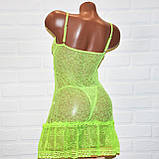 Відкрите комплект нічної жіночої білизни, салатовий секси пеньюар-сукня та труси стринги, розмір M, фото 6