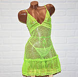 Відкрите комплект нічної жіночої білизни, салатовий секси пеньюар-сукня та труси стринги, розмір M, фото 4