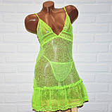 Відкрите комплект нічної жіночої білизни, салатовий секси пеньюар-сукня та труси стринги, розмір M, фото 5