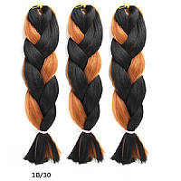 Двоколірна однотонна канекалонова коса — чорний + св. коричневий. Довжина в косі 60 см. #Термостійка.