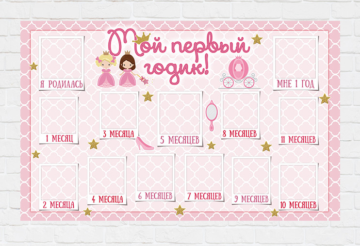 Плакат-колаж "12 місяців" - little princess / Маленька Принцеса 120х75 см - Російською