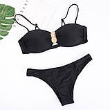 Купальник жіночий роздільний бандо з брошкою Ананас, розмір XL (чорний), фото 3