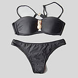 Купальник жіночий роздільний бандо з брошкою Ананас, розмір XL (чорний), фото 4
