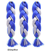 Двоколірна однотонна канекалонова коса — сірий + синій. Довжина в косі 60 см. #Термостійка.