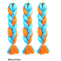 Двухцветная однотонная канекалоновая коса - голубой + оранжевый. Длинна в косе 60 см. #Термостойкая.