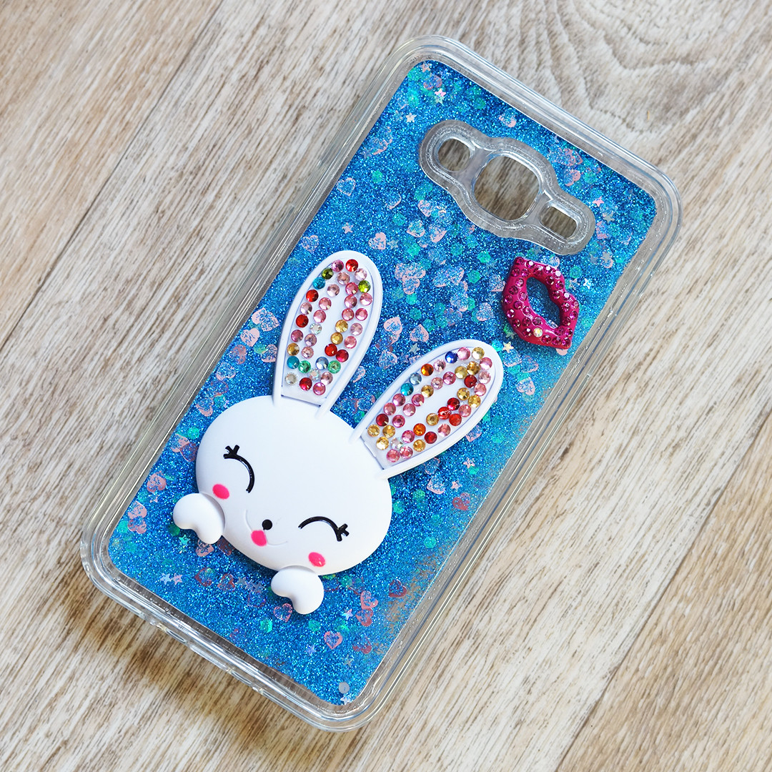 Чохол акваріум Rabbit з блискітками та підставкою для Samsung Galaxy J7 2015 (j700) (сині блискітки)