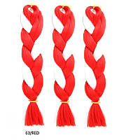 Двоколірна однотонна канекалонова коса — червоний + чистий білий. Довжина в косі 60 см. #Термостійка.