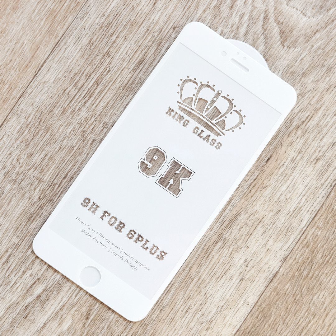 Захисне скло King Glass 9K для Apple iPhone 6 Plus / 6s Plus (білий) (повний клей)
