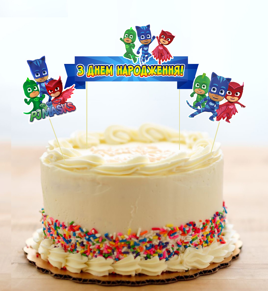 Набір Топперов "Герої в масках" в торт з флажком (КАРТОН) (Українською)