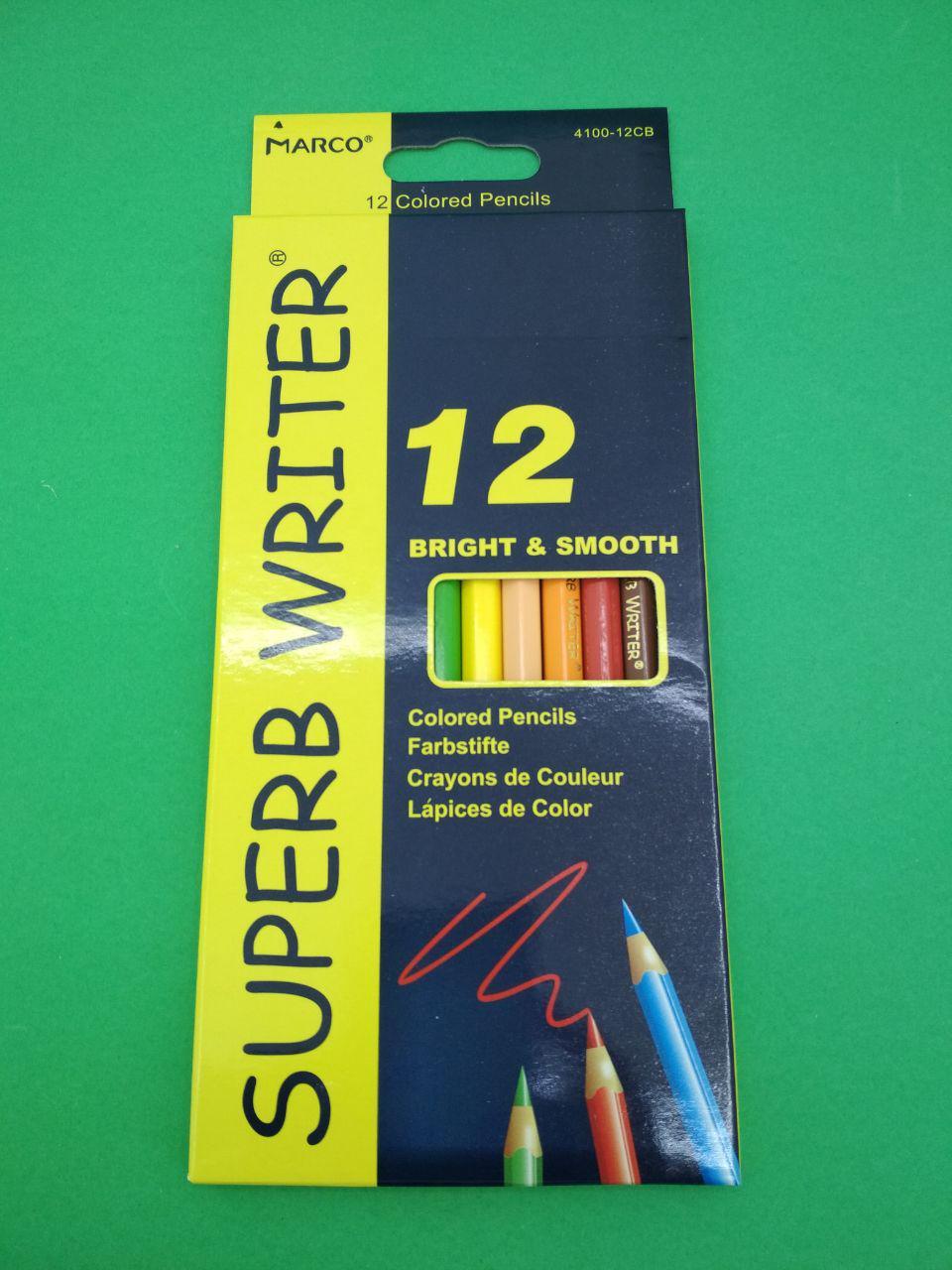 Олівці кольорові набір 12 кольорів marco 4100-12 CB superb writer( марко) (1 пачка), фото 1
