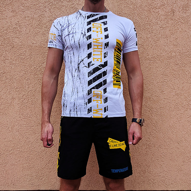 Модний Чоловічий Літній костюм Off White чорно-білий 100% Бавовна Якість Костюм Стильний Офф вайт
