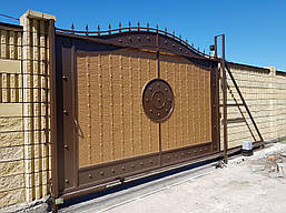 Зсувні металеві ворота з рельєфним декором 4000 × 2500, фото 5