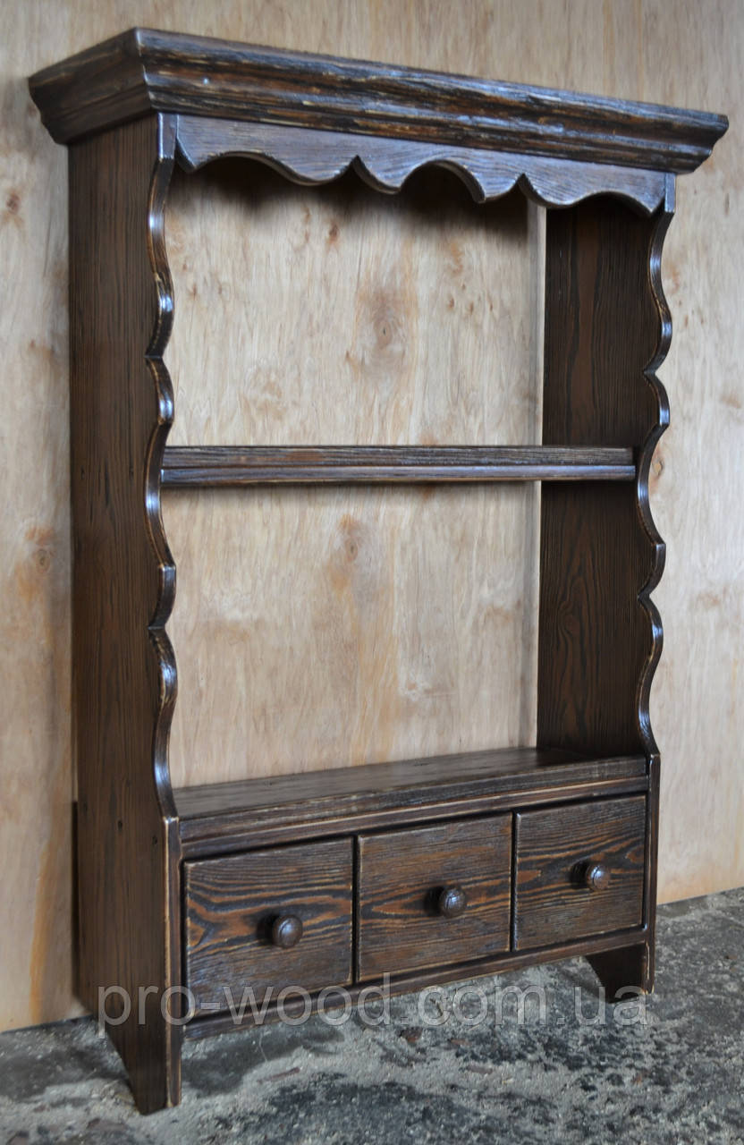 Дерев’яна кухонна полиця з декоративними шухлядами, фото 1