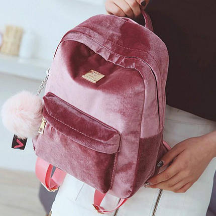 Оксамитовий/велюровий рюкзак із помпоном, фото 1