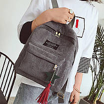 Шкільний вельветовий рюкзак із брелоком, фото 2