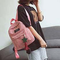 Шкільний вельветовий рюкзак із брелоком, фото 4