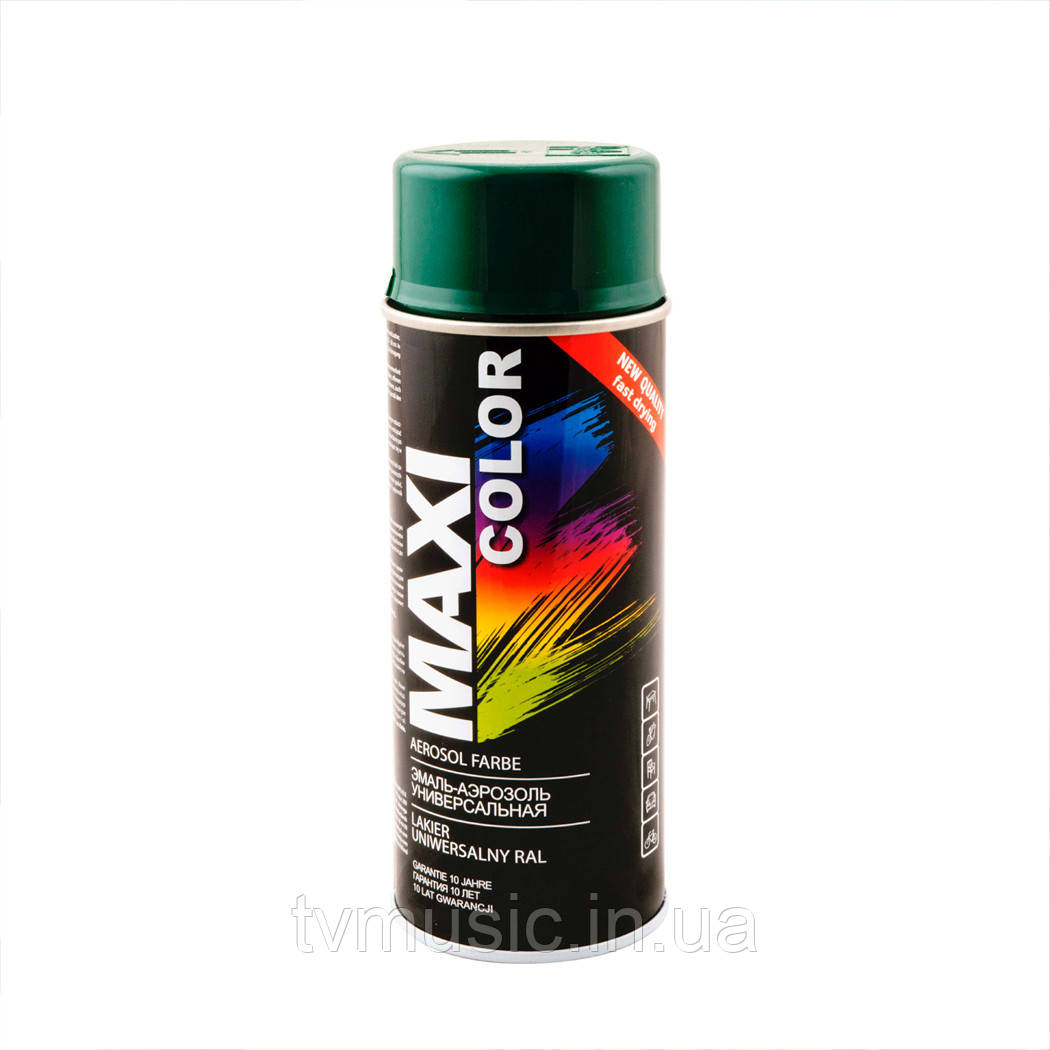 Аерозольна фарба Maxi Color RAL 6005 Темно-зелений 400 мл, фото 1