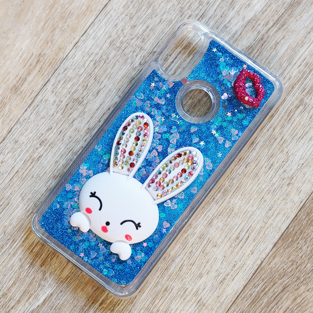 Чохол акваріум Rabbit з блискітками та підставкою для Xiaomi Redmi Note 7 (сині блискітки)
